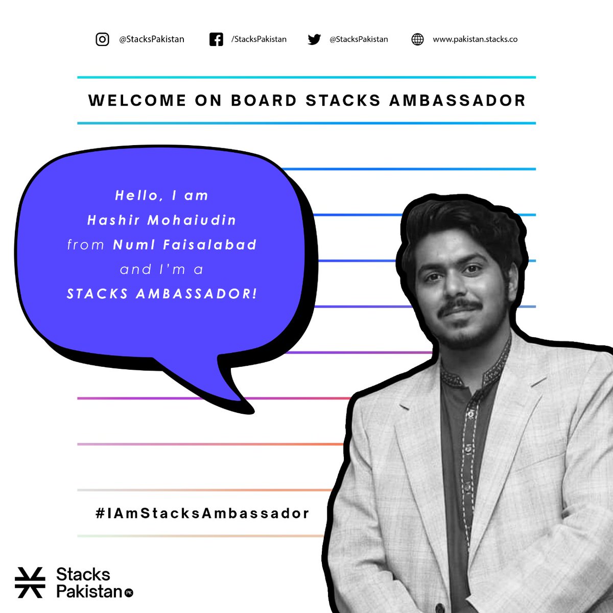StacksPakistan's tweet photo. Meet Hashir Mohaiudin from @numlofficial1 Faisalabad and a Stacks Ambassador, who believes and is working to ensure digital security.
#StackPakistan #StacksAmbassador #IAmStacksAmbassador #OwnYourInternet
@muneeb @nabeelaq @StacksOrg @br_ttany @louiseivan @Gina__Abrams @Stacks https://t.co/uCRkfJ8del
