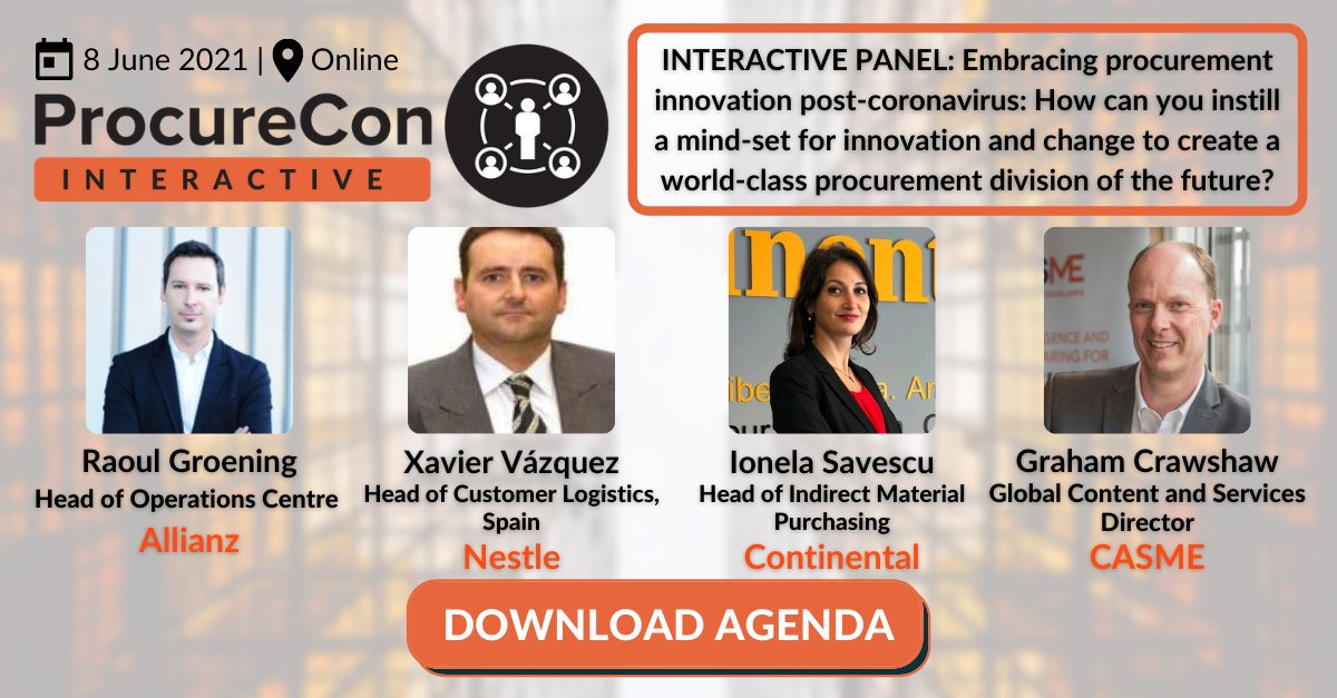 CASME (@casmenetwork) on Twitter photo How do you create a world-class #procurement division of the future? Join <a href="/grcrawshaw/">Graham Crawshaw</a> at #ProcureCon Interactive on 8 June, where he will be discussing how to embrace procurement innovation post-coronavirus with panelists from Allianz, Nestle Spain and Continental. How do you create a world-class #procurement division of the future? Join <a href="/grcrawshaw/">Graham Crawshaw</a> at #ProcureCon Interactive on 8 June, where he will be discussing how to embrace procurement innovation post-coronavirus with panelists from Allianz, Nestle Spain and Continental.
