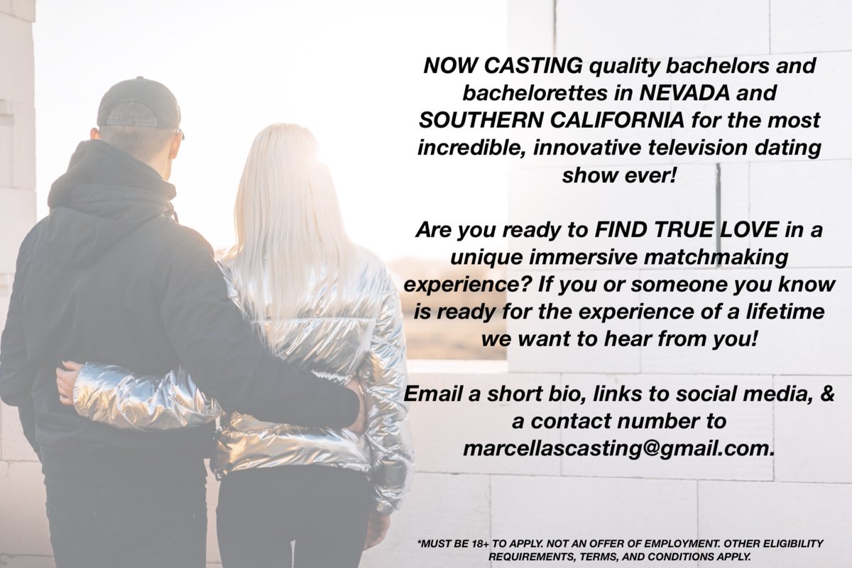 LACrawl's tweet photo. NOW CASTING! 
Looking for singles 21 - 35 in California, Nevada, and Arizona for a BOLD NEW DATING SHOW from a major network. Are you, your friend, or a family member looking for THE ONE? 
#nowcasting #Castingcall #pleaserepost https://t.co/qtDGGkp9P0