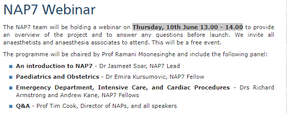 There will be a #NAP7 perioperative cardiac arrest webinar on Thursday 10 June 13.00 - 14.00 Details and free registration here nationalauditprojects.org.uk/NAP7-Webinar#pt @NAPs_RCoA I attach a short thread on the topic below