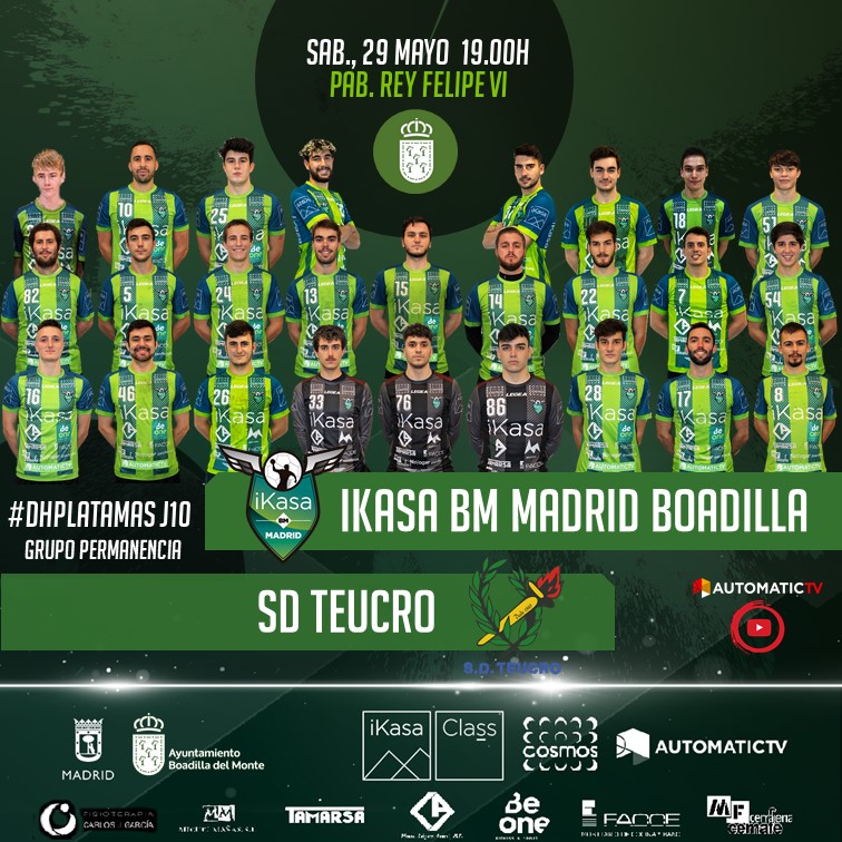balonmanoikasa's tweet photo. 🟢𝗗𝗛𝗣𝗠 | 🏆#DHPlataMas J.10 Gr.Permanencia
📆 Sábado, 29 mayo 🕖19.00h
🏟️ Rey Felipe VI @Ayto_Boadilla
📺 @ATVspain
👥 300 🎟️Aforo restringido
@iKasaBMMADRID🆚@sdteucro
Últimos 6⃣0⃣ minutos de la temporada, última final para nuestros chicos #esteikasanuncaserinde #valor https://t.co/hq8LJCikac
