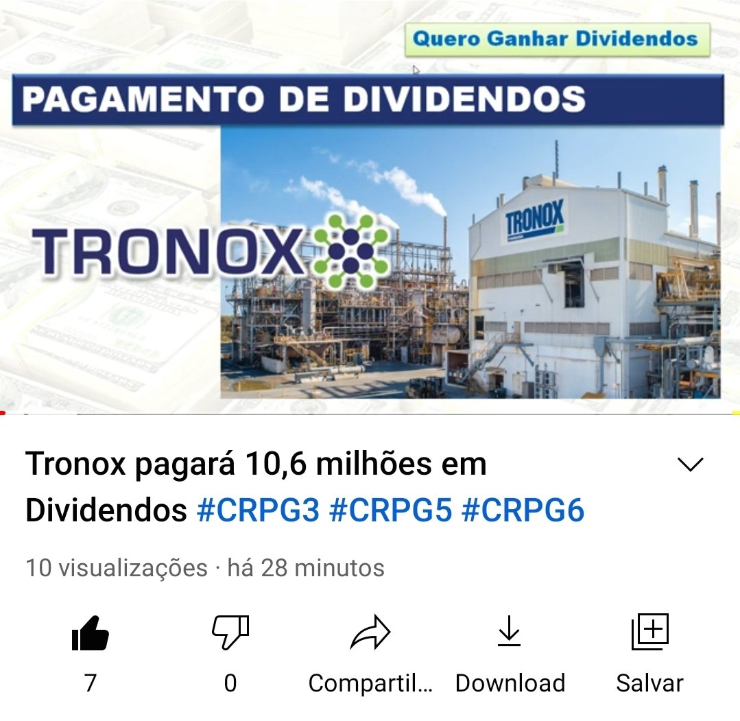 QDividendos's tweet photo. Tronox pagará 10,6 milhões em Dividendos #CRPG3 #CRPG5 #CRPG6 #Tronox #Cristal #Dividendos
https://t.co/Qwcg0Lc73z https://t.co/qpIQSfP5XS