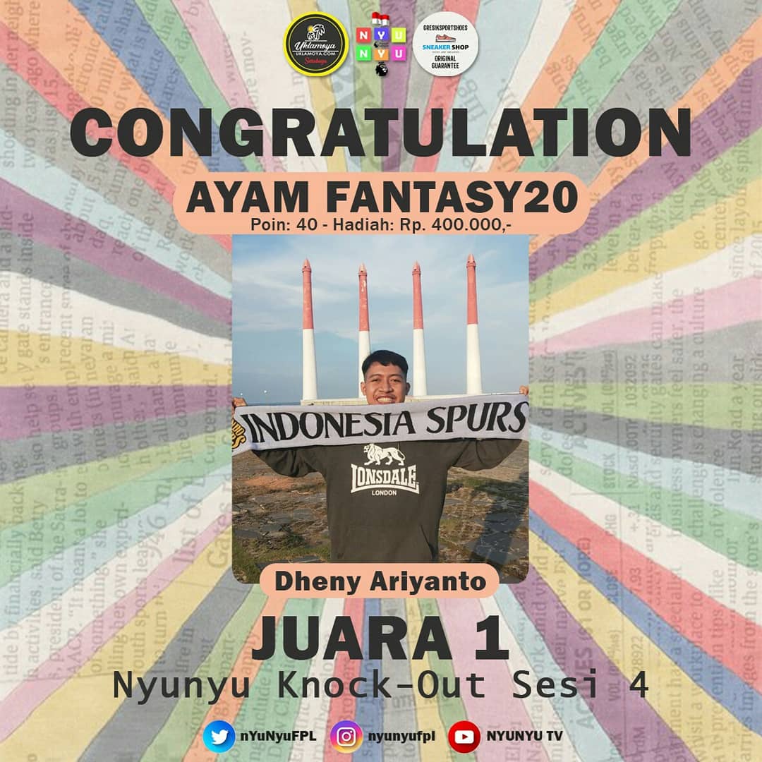 nYunYuFPL's tweet photo. Selamat buat THE WINNER &amp; RUNNER UP "Kampiun Nyunyu #FPL 2020/2021 sesi ke-empat".

🏆JUARA 1: @AriyantoDheny
RUNNER-UP: @rahman06rock

JUARA 1 berhak mendapatkan reward sebesar Rp. 400.000, sedangkan untuk RUNNER-UP berhak mendapatkan reward sebesar Rp. 100.000 

SAH TERKIRIM ✅ https://t.co/R28FhVKjrF