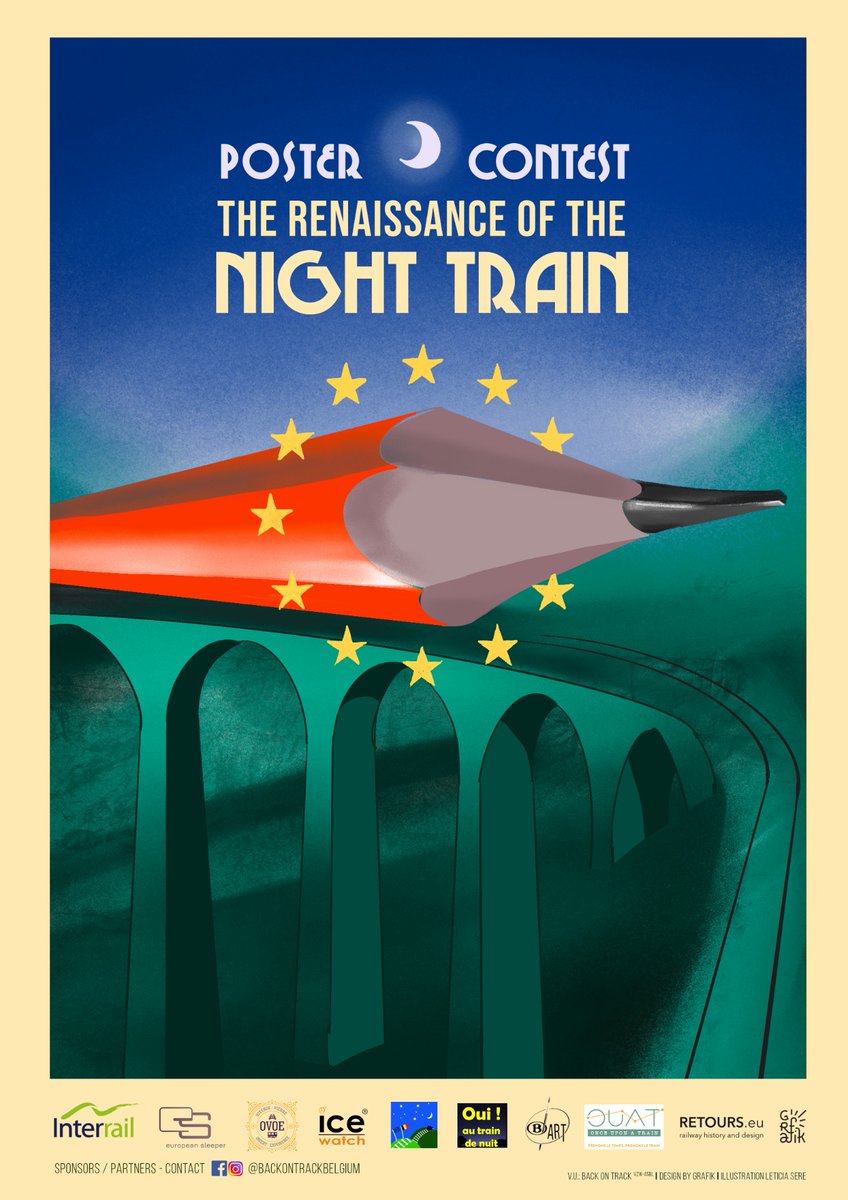 retoursEU's tweet photo. Participate in the European poster design contest 'The Renaissance of the night train'!

Organised by @BackOnTrackBE in cooperation with @retoursEU and @Interrail, amongst others. See https://t.co/2vV7RYWCjS https://t.co/vPRDxfIY1j