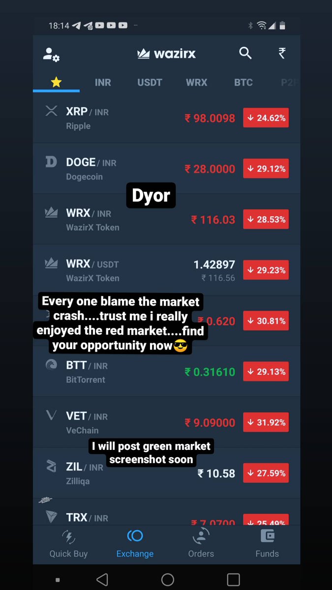 crypto_ramees's tweet photo. Every one blame red market and leave trading in red marketand every one enter in green market..only focus on longterm
@Swipe 
@PancakeSwap 
@cz_binance 
@binance 
@dogecoin 
@elonmusk 
@WazirXIndia 
@Uniswap 
@chainlink 
@Cardano 
@TRON_JPN 
@Tronfoundation https://t.co/7j64B3Xa8P