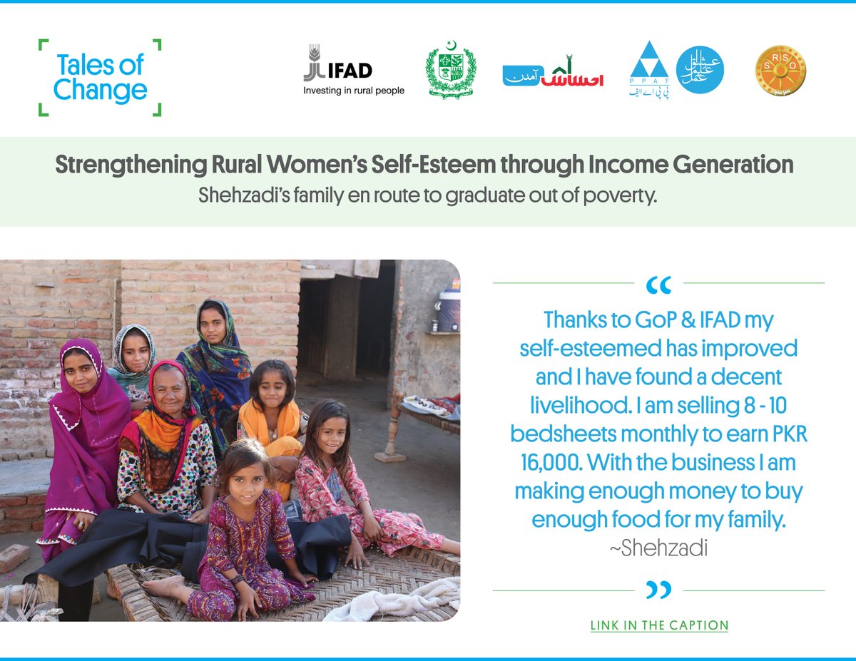 PPAFofficial's tweet photo. Read this tale of an encouraging rural woman, Shehzadi, who, against all the odds, decided to be self-employed to end the hunger & poverty of her family w/ the support of @GovtofPakistan & @IFAD.
https://t.co/rTLZK6QmqM
#RestoringHopes💙
#InvestInRuralPeople👨👨👧👦
#TalesOfChange🏆 https://t.co/5weCtZu1AZ