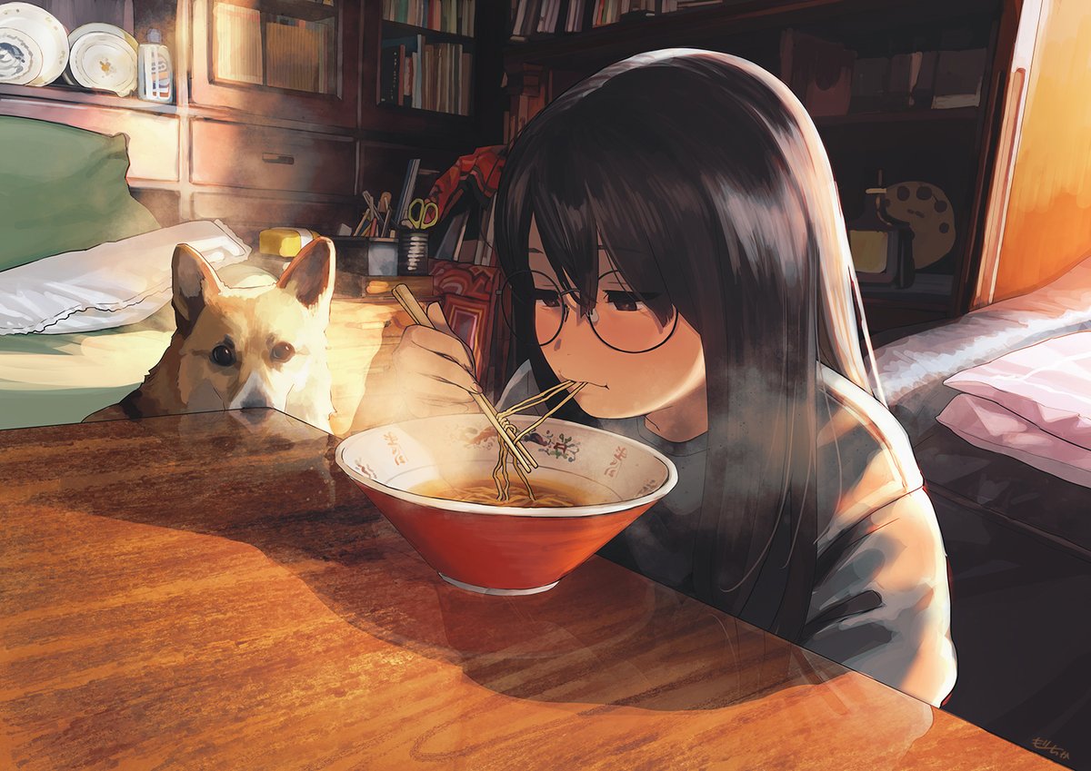 「ラーメン大好き👧🐶 」|もりちかのイラスト