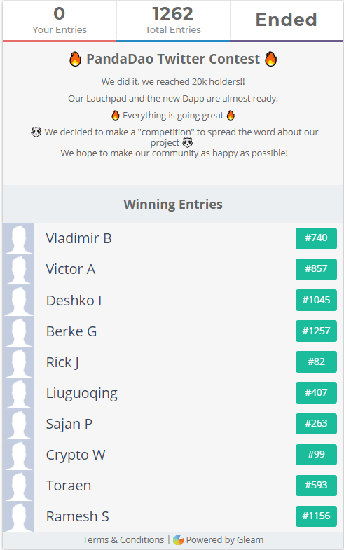 We're happy to announce the winners of our Twitter Contest on Gleam.

If you're one of the lucky winners don't hesitate to dm us to withdraw your 70$ reward🔥🔥