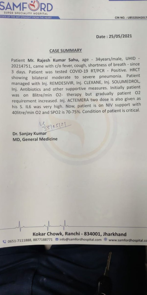 jr__sahu's tweet photo. @SonuSood 
Sir, bhaiya ka tabiyat bahut kharab h. Please 2-DG available karwa dijye, doctor ka kehna h sara medicine chal chuka h ab yehi akhri hope hai
. Samford Hospital, Ranchi (Jharkhand) me admit h. Please sir. 
8873438856
Sir please. https://t.co/3lAfGoFS9E