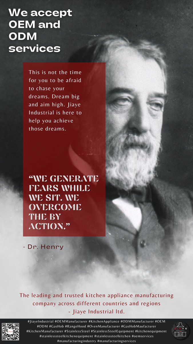 This is not the time for you to be afraid to chase your dreams. Dream big and aim high. Jiaye Industrial is here to help you achieve those dreams.

#JiayeIndustrial #OEMManufacturer #KitchenAppliance #ODMManufacturer #OEM #ODM #GasHob #RangeHood #OvenManufacturer #StainlessSteel