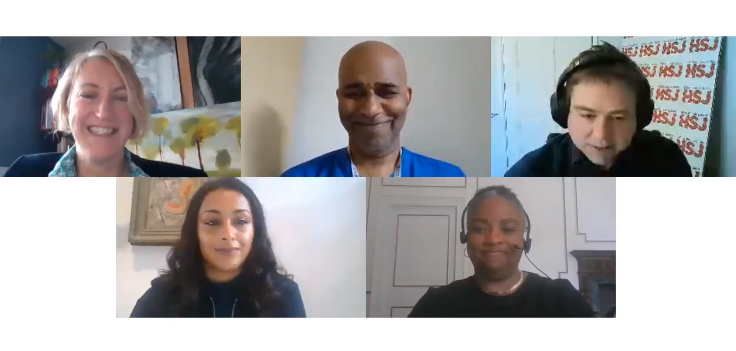 HSJevents's tweet photo. #HSJworkforce probably not going to compete w/ the #DominicCummings presser but we're discussing strategies to dismantle inequalities, injustice & racism in health & social care over here w/ @misssdjohnson, Nami Sajja & Ruth Colville of @HullHospitals, and @AntonEmmanuel2 https://t.co/io4JEv0KJB