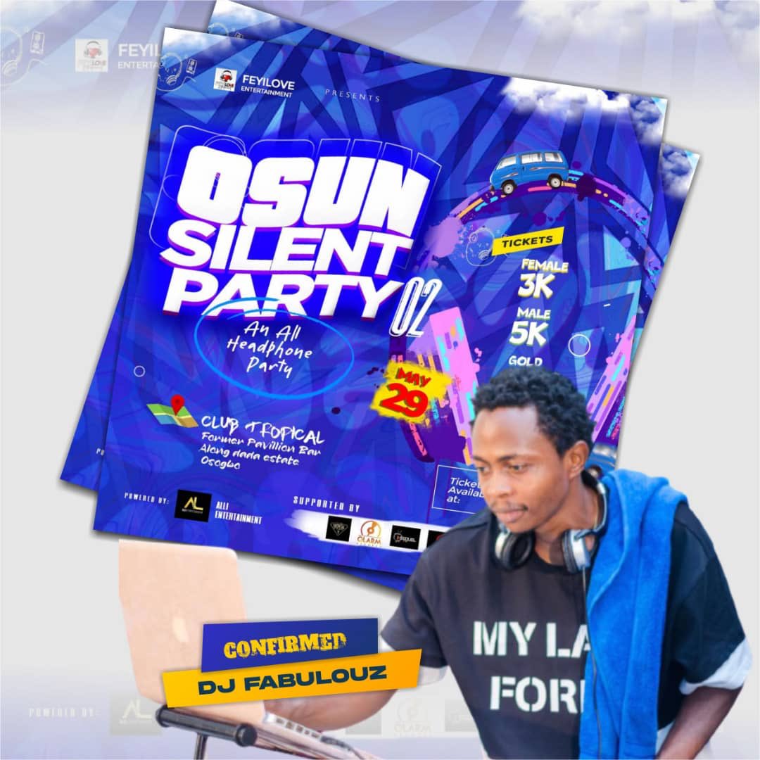 Djfabulouz_ng's tweet photo. Quick One ..I Will Be Ur Dj At The Osun Silent Party 02 ✅....Click On The Link Below To Buy Your Ticket 🎫 https://t.co/md8J9gOkFg ❤️❤️
@feyilove_entertainment_ #osun #osunsilentparty02 #osunevents #osunnightlife @InsideOsogbo @Osogbostories #osunsilentparty https://t.co/tkbyXhUGoo