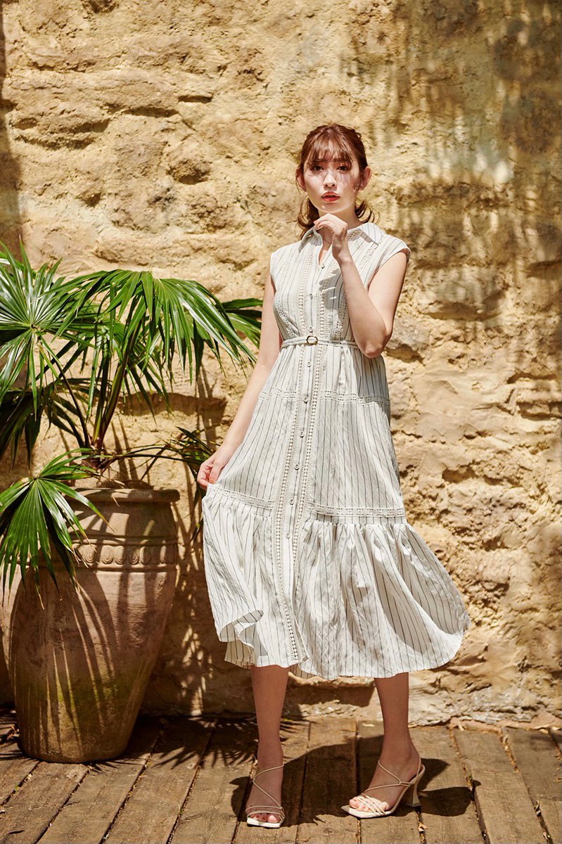 herlipto Lace Trimming Stripe ShirtDress