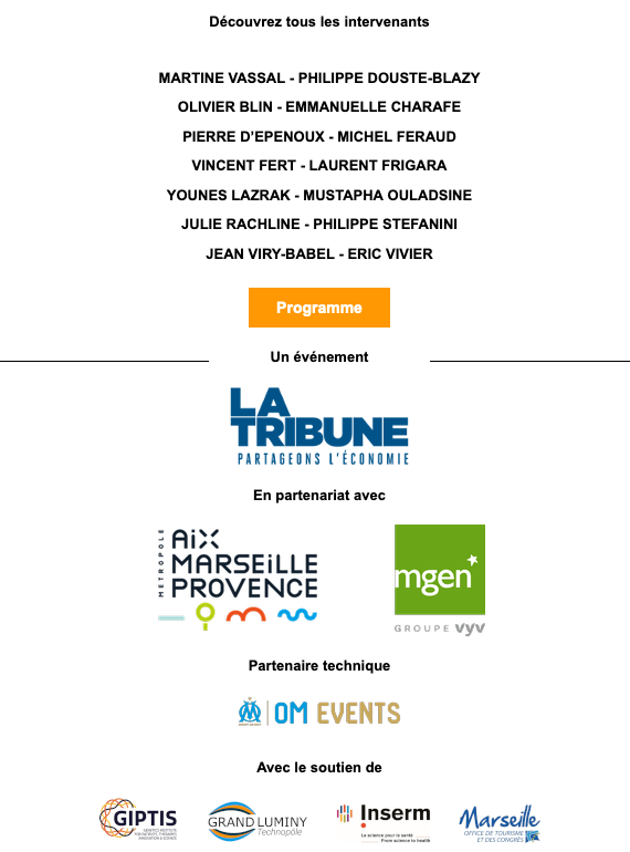 #FSIMarseille 
LE FORUM SANTE INNOVATION DE <a href="/LaTribunePACA/">La Tribune Sud</a>
En direct de l'Orange Vélodrome dès 9h !

Programme complet > forum-sante-innovation.fr/marseille/
S’inscrire au direct >  evenement.latribune.fr/product/forum-…

GIPTIS, soutien de l’évènement.