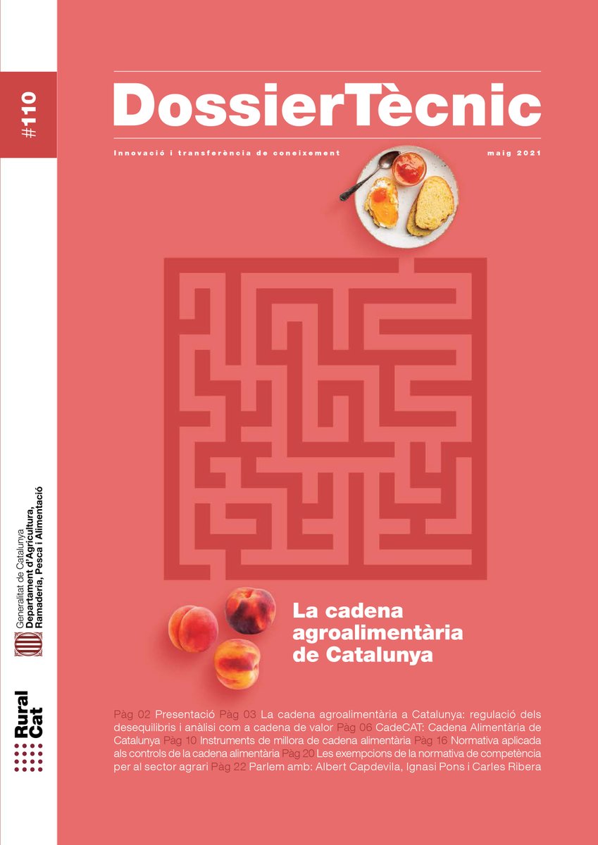 📑El Dossier Tècnic nº 110: “La cadena agroalimentària de Catalunya” vol contribuir a la divulgació de les tasques de l’Administració per afavorir la millora de l’equilibri en les relacions comercials dels operadors de la cadena agroalimentària. 
ow.ly/8Lc250EVwA5