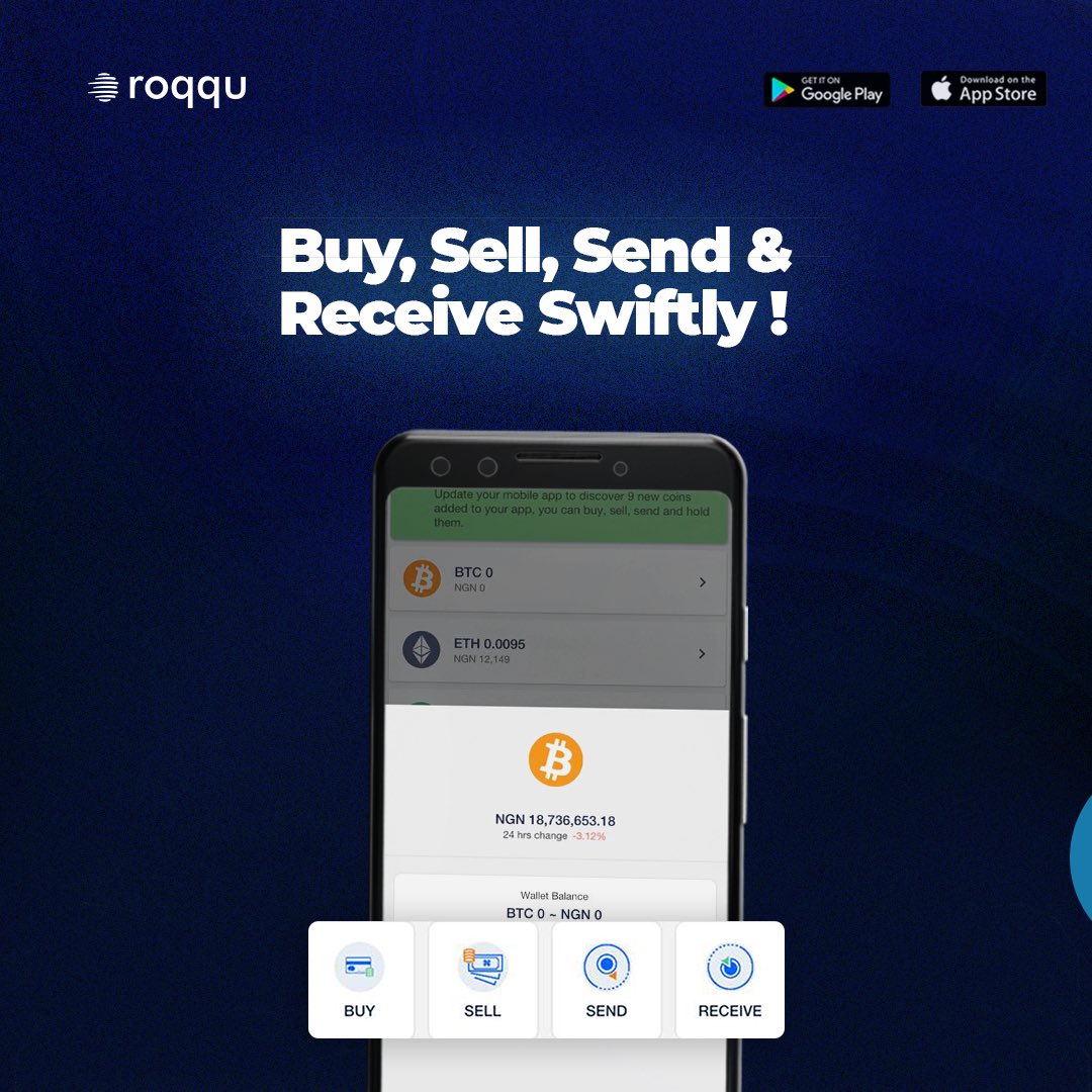 roqqupay's tweet photo. Make @roqqupay your number 1 Cryptocurrency exchange 🔌 today!
Buy, Sell, Send and Receive Swiftly with @roqqupay 

Sign up, download, Enjoy!
Visit www.roqqu.con for more https://t.co/s9iZtHM558