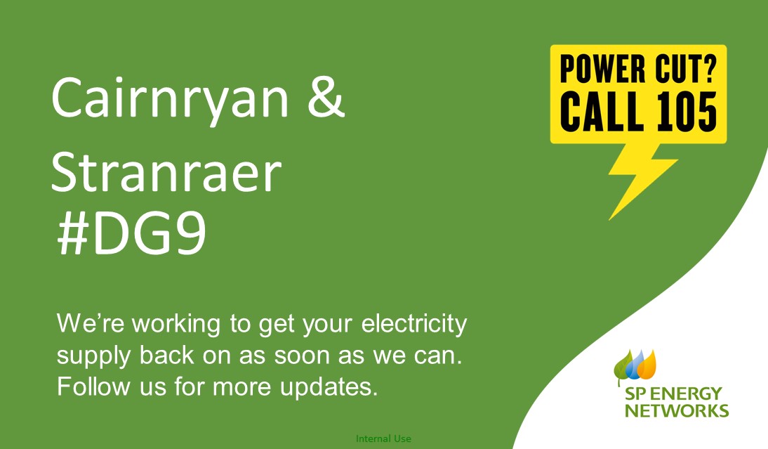 SPEnergyNetwork's tweet image. We are aware of a #POWERCUT in #DG9 #Cairnryan #Stranraer. Our engineers are working to restore supplies. Sorry for the inconvenience.