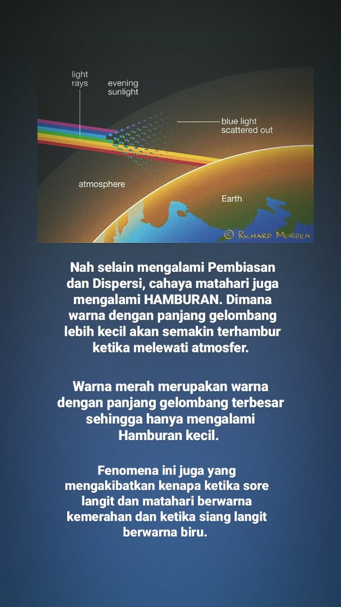 PL_Jogja's tweet photo. Cahaya matahari juga mengalami hamburan. Warna merah panjang gelombangnya terbesar sehingga hamburannya kecil https://t.co/E9KieodPvJ