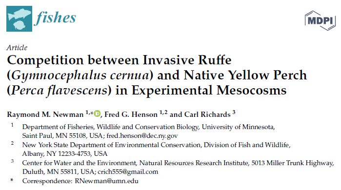 Fishes_MDPI's tweet photo. Competition between Invasive #Ruffe (Gymnocephalus cernua) and Native Yellow #Perch (Perca flavescens) in Experimental #Mesocosms
🧐 https://t.co/kDkhYwTwCt
Correspondence author: Raymond M. Newman
@UMNFWCB @NYSDEC @UMDNRRI1
#fish #InvasiveSpecies #ecology #habitat https://t.co/qm5dMow7O0