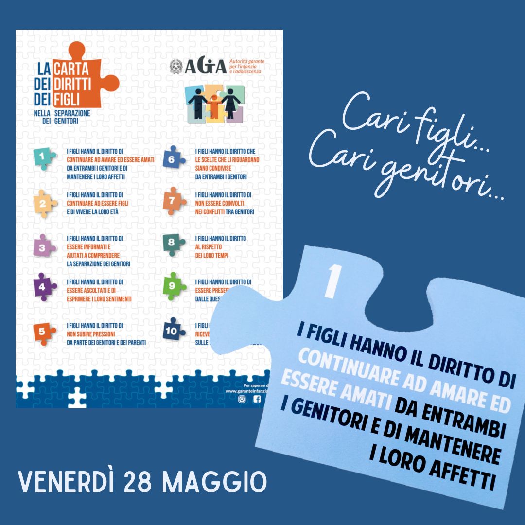 📌 venerdì 28 "Cari #figli, Cari #genitori",lettura settimanale dei professionisti collaborativi per "Essere figli sempre",progetto di #aiadc con <a href="/agiasocial/">Garante Infanzia</a>.L'art.1 della Carta dei #diritti dei figli nella #separazione dei genitori commentato da Gaia Diodà e Carlotta Marchiandi.