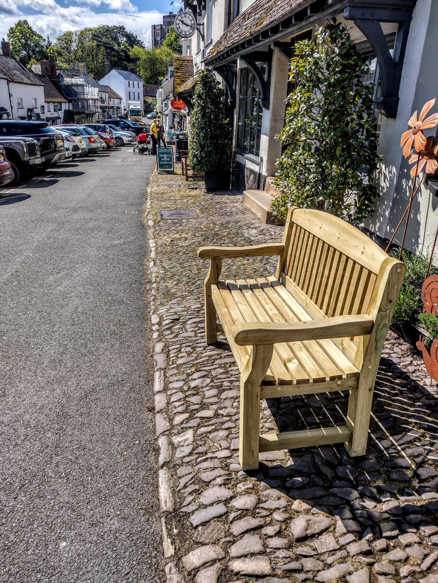 Fancy a sit down with a #cuppa? Our village recovery group is now installing benches in key locations to help visitors and local residents relax in the open air! Perfect on a sunny day like today. We hope you enjoy relaxing in #Dunster a little longer thanks to these new seats.