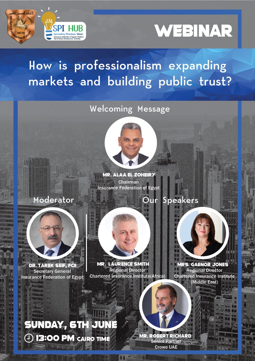 Join our webinar now "“How is Professionalism expanding markets and building public trust ?” 

on Sunday, June 6 , 2021  at 1:00 PM Cairo Time (GMT+2).

Registration link: ifegypt.webex.com/ifegypt/onstag…
