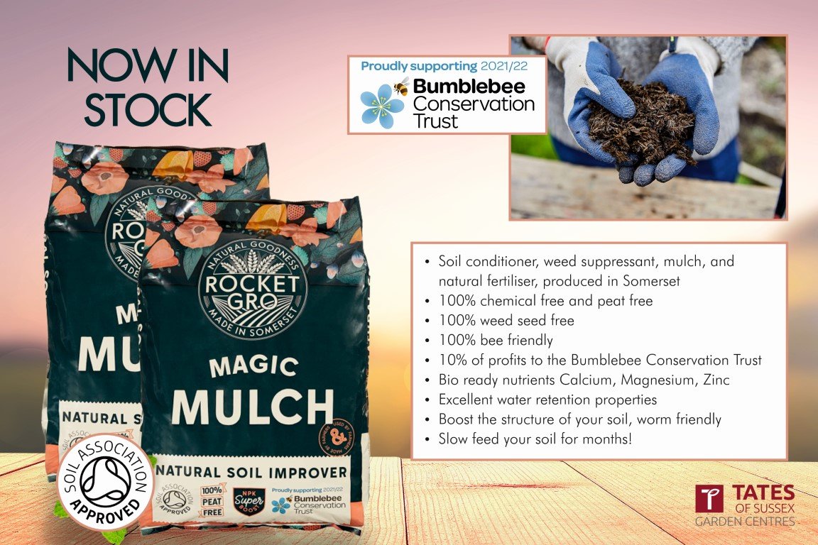 TatesGCs's tweet photo. We are pleased to stock @rocketgro's Magic Mulch in all 4 of our Sussex-based Garden Centres! This amazing soil conditioner is chemical & peat free, AND helps to save our Bumblebees๐ #beefriendly #peatfree #savethebees #Sussex #Newhaven #Hassocks #Portslade #DialPost #Horsham https://t.co/3xjh1qnZCh