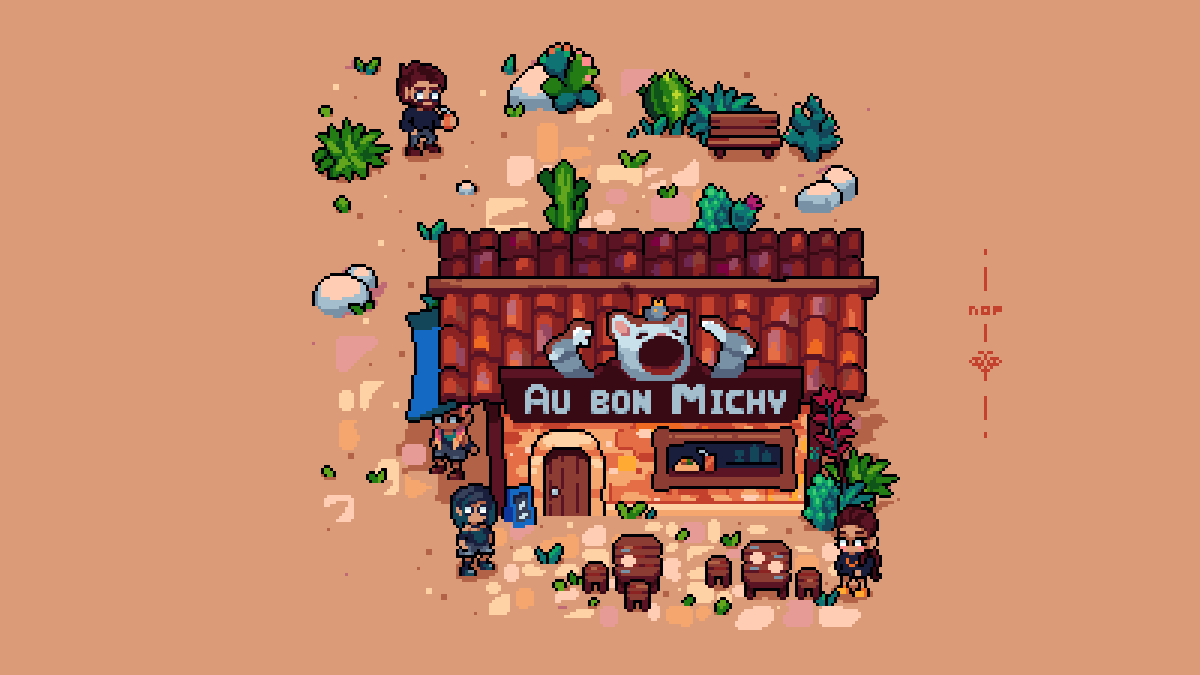 Chrysoperla2's tweet photo. Time to reveal this very secret collab! I had the immense pleasure of working with my sweet swiss bird @NOP_Pixels for the @Pix2getherEvent 12.
Au Bon Michy you can eat the best tacos of all the Camily Village!
Palette #juice56
#pixtogether #pixelart https://t.co/HRDoE27QXB