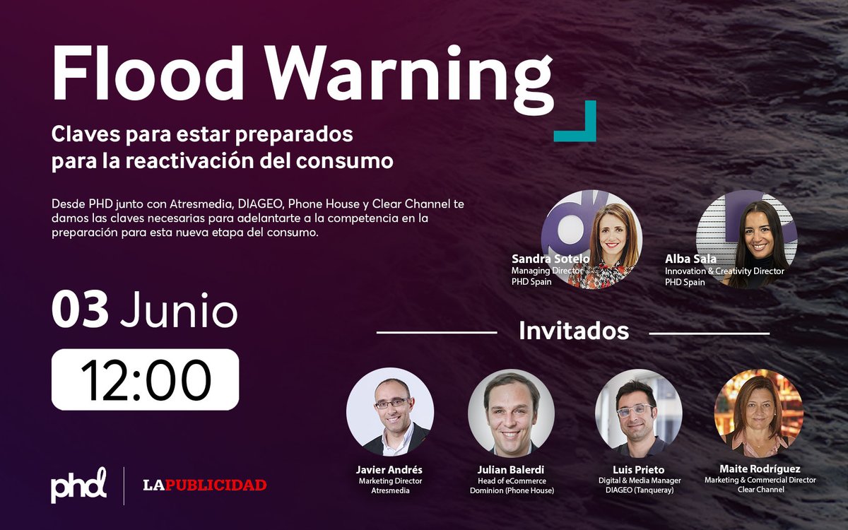 ¡Te esperamos! El próximo 3 de junio a las 12:00 hablaremos de #FloodWarning y los retos a los que se enfrentarán las marcas con la reactivación del #consumo. Un desayuno organizado con <a href="/PdelaPublicidad/">Periódico PublicidAD</a>. Apúntalo en la agenda: eventbrite.es/e/entradas-flo…