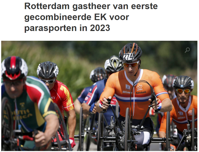 Janssen_Thomas1's tweet photo. Geweldig nieuws! Eerste gecombineerde EK voor parasporten zal in 2023 in Nederland/Rotterdam plaatsvinden. Dit benadrukt/versterkt onze leidersrol in Europa! https://t.co/R6K6hcrEfm https://t.co/py5xjkMTnl