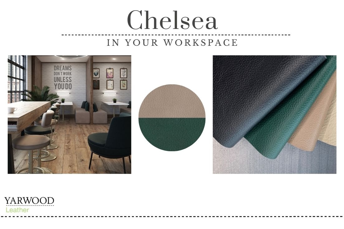 Spotlight on Chelsea in your Workspace Create co-working spaces with stylish seating. Introducing Chelsea Mink and Emerald to these high stools in a shared co working space . A comfortable workspace will increase productivity. yarwoodleather.com/product-catego…