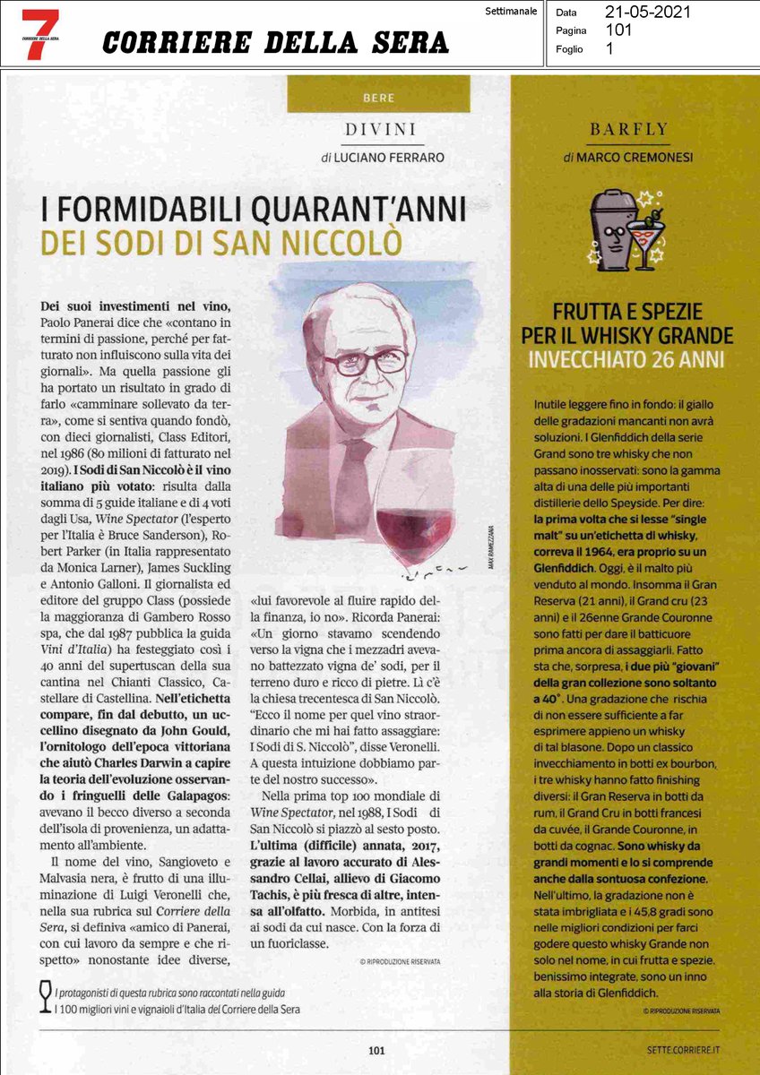 Su #SETTE, magazine del <a href="/Corriere/">Corriere della Sera</a>, Luciano Ferraro dedica la rubrica <a href="/CorriereDiVini/">Luciano Ferraro</a> a I Sodi di S. Niccolò, raccontando la storia del nostro Supertuscan, da lui definito un vino “con la forza di un fuoriclasse”. Grazie!

#CastellarediCastellina #DominiCastellare #SpecialeSodi40