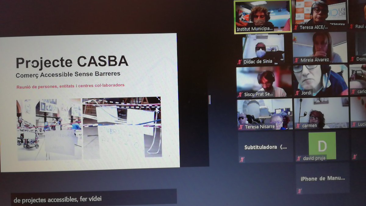 Amat_Teresa's tweet photo. Estem @federacionaice a la reunió virtual del #projecteCASBA Comerç Accessible de @BCN_Accessible amb altres entitats, comerciants i Universitats d'Arquitectura @UPC_School @ETSABarcelona @arquisalle per sensibilitzar i formar en #accessibilitat als #eixoscomercials @UICbarcelona https://t.co/SfadkmgudH