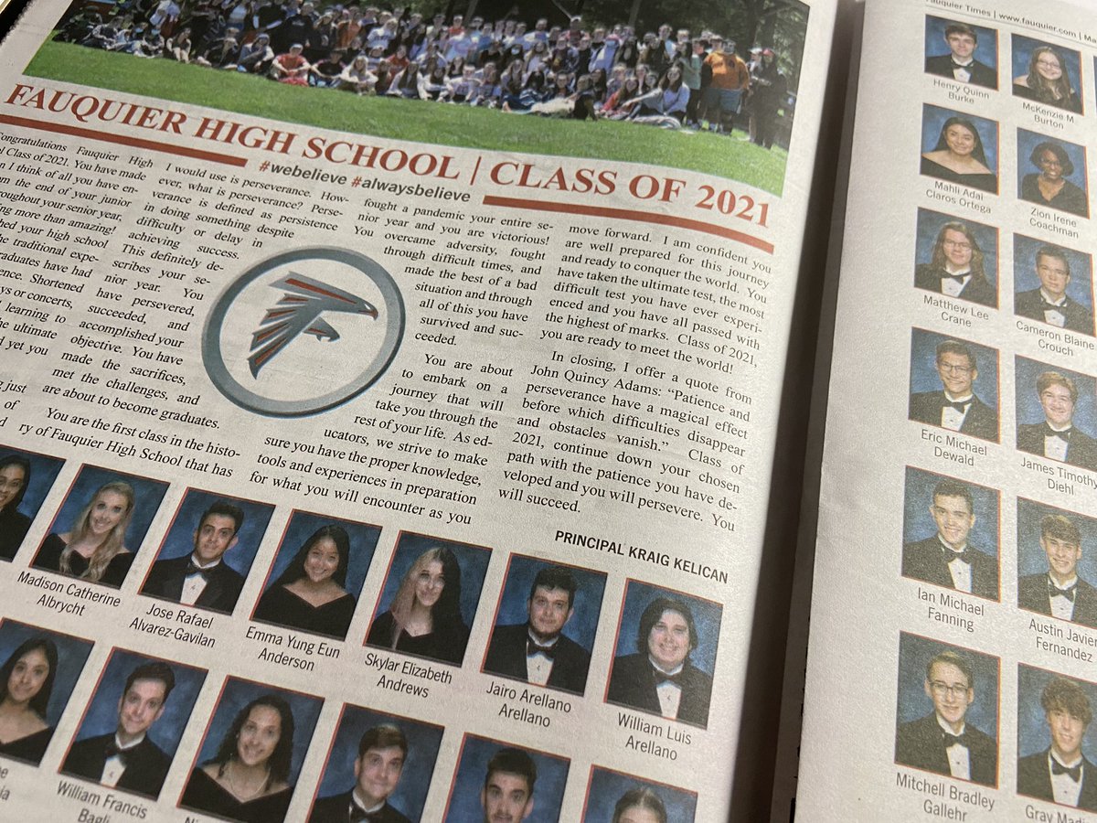 Fauquiertimes's tweet photo. Congrats to all graduating high school seniors! 👨‍🎓 🧑‍🎓 

Check out pages 14-17 in today’s paper for @LHSEAGLESVA class photos — and Keely Crane’s last @LibertyPublicat column. 

@fauquierhs class photos are on pages 20-23 and include a note from Principal Kelican. https://t.co/wcOxP05Kg4