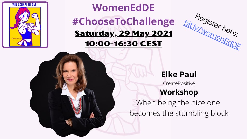 Don’t miss out on Elke Paul’s workshop: “When being the nice one becomes the stumbling block.” <a href="/elkePosEd/">Elke Paul</a> will speak about leading with empathy and setting boundaries at 13:00 (CEST). To register, click here: sites.google.com/view/womenedde…