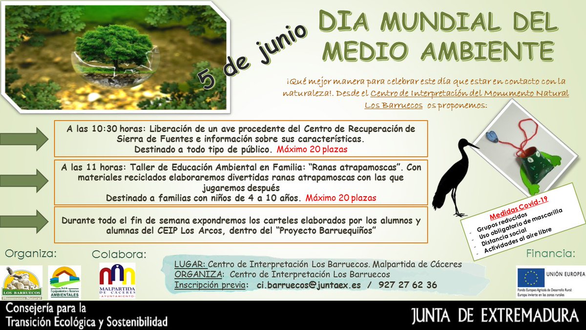 Se acerca el 🧚‍♀️🌱𝔻í𝕒 𝕄𝕦𝕟𝕕𝕚𝕒𝕝 𝕕𝕖𝕝 𝕄𝕖𝕕𝕚𝕠 𝔸𝕞𝕓𝕚𝕖𝕟𝕥𝕖🦋🌳 (5 de junio). Os proponemos una jornada llena de actividades para celebrar este día tan importante. ¡Date prisa, anota el 5 de junio en tu agenda y apúntate ya que las plazas son limitadas!