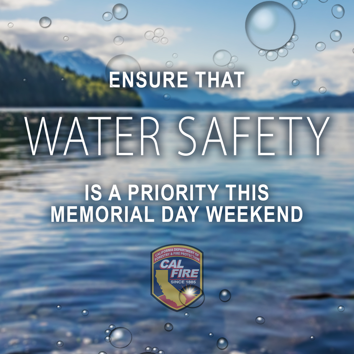 CAL_FIRE's tweet photo. Headed to the water this #MemorialDayWeekend? Don’t let a day of fun make you less cautious! Closely supervise children and never swim alone. Learn more water safety tips at https://t.co/8uc37uOXBu https://t.co/fUcsFQy9yx