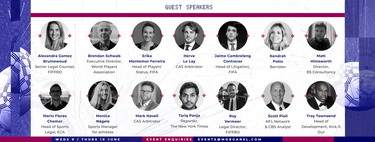 Announcing the first of our key speakers for ‘Extra Time: The Morgan Sports Law Football Conference’. 

The online event is free to attend and registrations are still open - bit.ly/3e3yHAP 

5 sessions over 2 days - Weds 9 / Thurs 10 June.

#ExtraTime2021