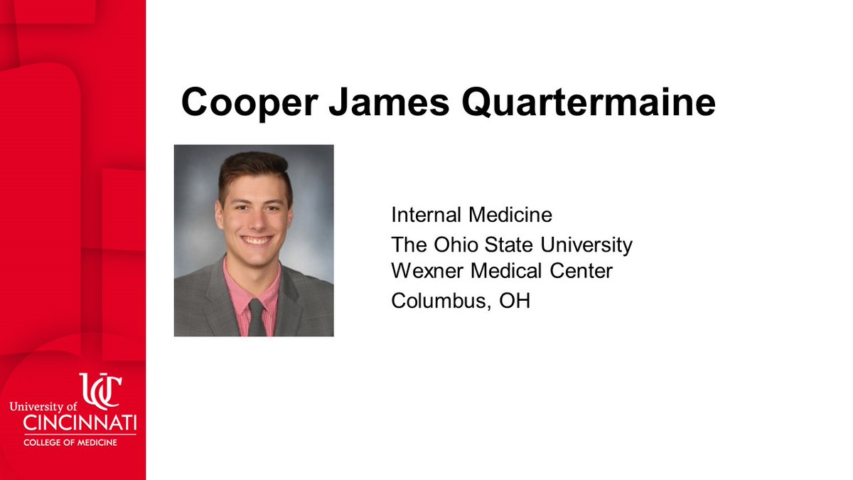 UC College of Medicine (@ucincymedicine) on Twitter photo Congratulations Dr Cooper Quartermaine on your graduation from the @UofCincy College of Medicine! Good luck in your residency! <a href="/Cooper_25maine/">Cooper Quartermaine, MD</a> <a href="/OSUWexMed/">The Ohio State University Wexner Medical Center</a> <a href="/OhioStateIMRes/">Ohio State Internal Medicine Residency</a> Congratulations Dr Cooper Quartermaine on your graduation from the @UofCincy College of Medicine! Good luck in your residency! <a href="/Cooper_25maine/">Cooper Quartermaine, MD</a> <a href="/OSUWexMed/">The Ohio State University Wexner Medical Center</a> <a href="/OhioStateIMRes/">Ohio State Internal Medicine Residency</a>