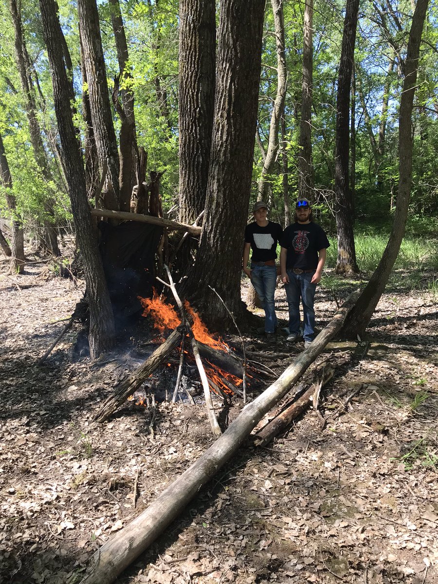 STAIndTech's tweet photo. May term students building survival shelters  as making fires at the Mitchell County Conservation Center. https://t.co/1zKE56H5bG