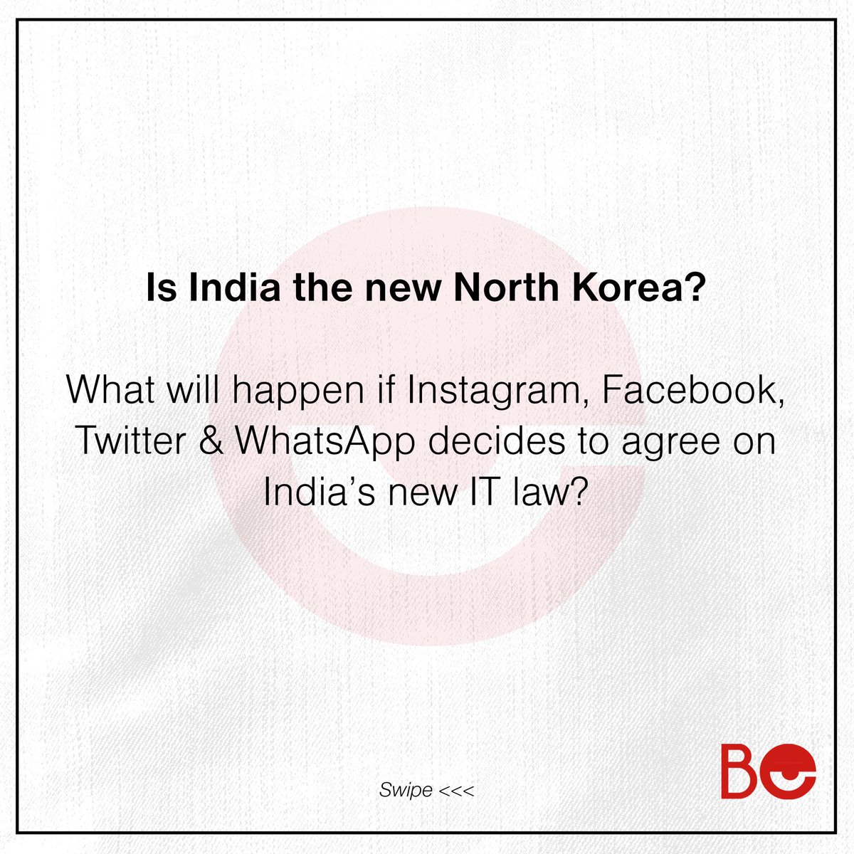Bullaeyeoffl's tweet photo. Will we end up using indian version of social media, Just like China does?

#bullseyedaily #instagram #facebook #twitter #whatsapp #india #itlaw #new #rules #indian #politics https://t.co/mcUhX32m0z