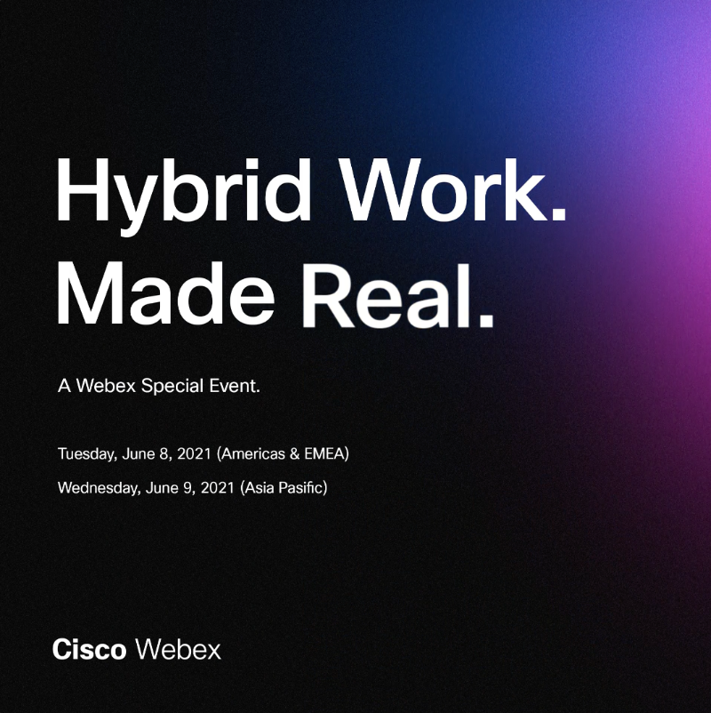 Webex's tweet photo. 𝐓𝐫𝐚𝐧𝐬𝐟𝐨𝐫𝐦 𝐭𝐡𝐞 𝐰𝐚𝐲 𝐲𝐨𝐮 𝐰𝐨𝐫𝐤. 
𝐔𝐧𝐥𝐨𝐜𝐤 𝐡𝐮𝐦𝐚𝐧 𝐩𝐨𝐭𝐞𝐧𝐭𝐢𝐚𝐥. 

Join us in uncovering industry-first innovations that’ll change the workspace forever. 

Sign up for #HybridWorkMadeReal