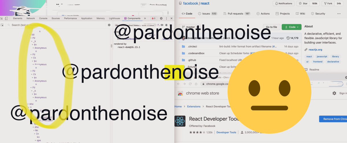 pardonthenoise's tweet image. Found this while using @fb_engineering React Devtools today... wtf @Facebook #ReactJS #coding #codingwhileblack #BlackTechTwitter #javascript #Chrome #developer #100DaysOfCode #SoftwareEngineer #Software #Chrome #reddit #cs100