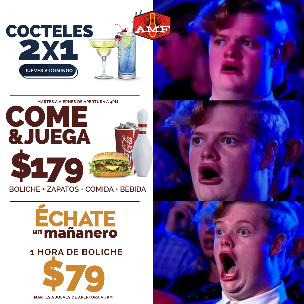 BolichesAMF's tweet photo. Las promos de Boliches AMF te sorprenderán... 🔥🎳😎 Solo en Cdmx: Narvarte - Bahía - Insurgentes - Montevideo📍
#boliche #cdmx #promo #Cocteles #Entretenimiento #diversion #Promocione https://t.co/gSsydC0Qz5