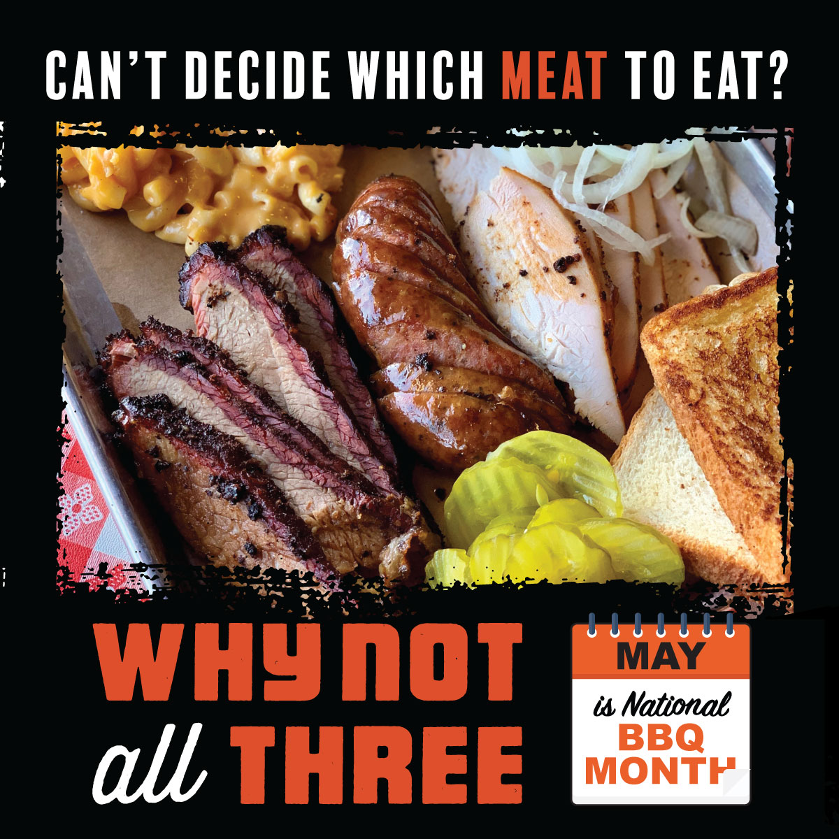 gradysbarbecue's tweet image. When you just can't decide, get our Three Meat Plate!🍖🥩🍗 Choose from brisket, sausage and more along with two sides!