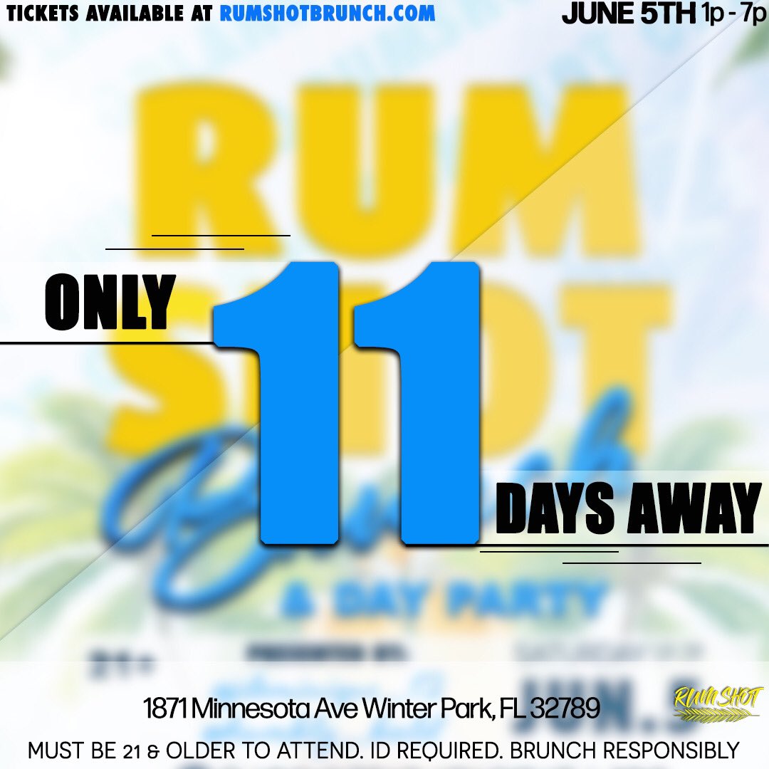 Rum_Shot's tweet photo. 🚨 11 DAYS AWAY 🚨

#RumShotOrlando #RSORL2021 🥃🔫

Brunch/Day Party ☀️🍾🥂
Bottomless Mimosas + Bottomless Brunch Food + Island Vibes 🌴

https://t.co/e28UxAlMlg

Saturday, June 5th 

⏰ 1PM - 7PM ⏰

📍- 1871 Minnesota Ave
Winter Park, FL 32789

Get There Early ✅🗣 https://t.co/ujprottqxw