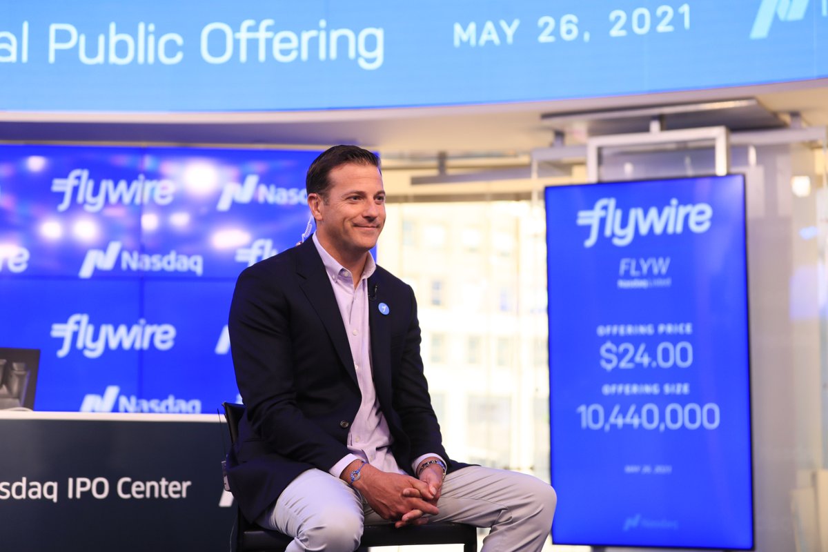 Welcome to the <a href="/Nasdaq/">Nasdaq</a> family, <a href="/Flywire/">Flywire</a>! ✈️🌎

#NasdaqListed $FLYW supports clients by delivering on the most important and complex payments around the globe. 

🎉 Congratulations to CEO <a href="/mpmassaro/">Mike Massaro</a> and, of course, the FlyMates!