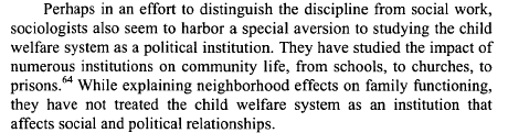 kelley_fong's tweet photo. Rereading 2005 @DorothyERoberts today and reminded of how much the tide is shifting here, just 16 years later. 

When I started grad school, AJS/ASR had never published anything on the child welfare system. Now, ASR has published (at least) five papers on child welfare since 2016 https://t.co/HGsHRo8irN