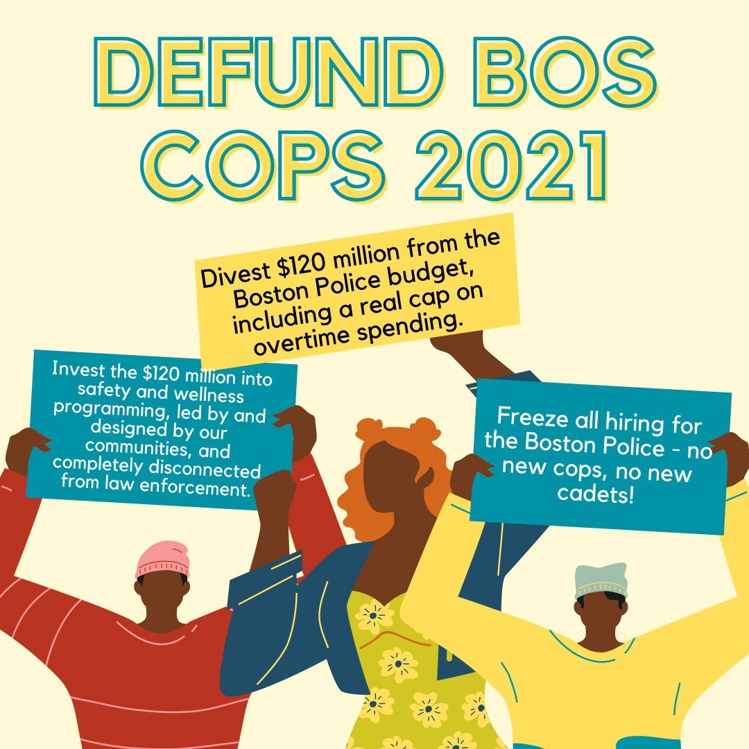 MassBailFund's tweet photo. MBF is in the fight to #DefundBoscops this year. We present to you sizzling hot demands that center the needs of our communities. Take action by calling @MayorKimJaney and  @BOSCityCouncil  - tell them to move $120m to our people and freeze BPD's hiring!  https://t.co/XyY0HLUVAf https://t.co/IpttMuUUbt