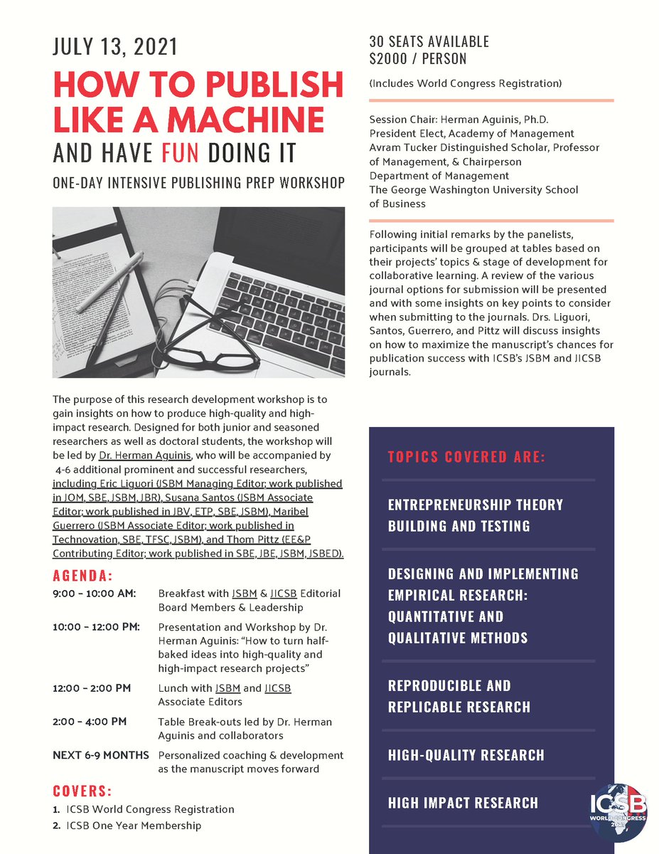 ICSB (@icsb) on Twitter photo 🚨New #Workshop for Researchers Is Live! (7/13/21)
This 1-Day Intensive workshop is bringing one of the best researchers in the world to the ICSB Journals <a href="/HermanAguinis/">Herman Aguinis</a> to gain insights on how to produce high-quality and high-impact research.
Register🔗icsb2021.com/product/resear… 🚨New #Workshop for Researchers Is Live! (7/13/21)
This 1-Day Intensive workshop is bringing one of the best researchers in the world to the ICSB Journals <a href="/HermanAguinis/">Herman Aguinis</a> to gain insights on how to produce high-quality and high-impact research.
Register🔗icsb2021.com/product/resear…